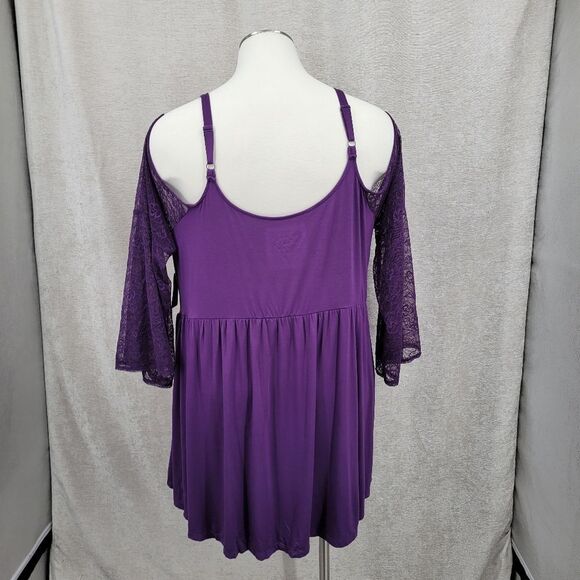 Torrid Babydoll Super Soft Surplice Cold Shoulder Lace Bell Sleeve Top NEW - Picture 6 of 13